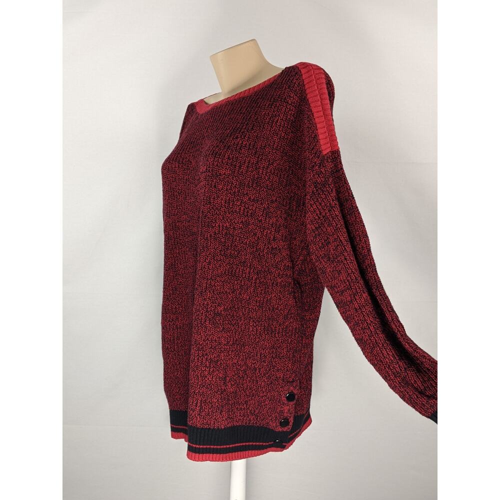 Karen Scott Sweater Marled Wide Boat Neck Red Black XL Knit‎ Office Long Sleeve